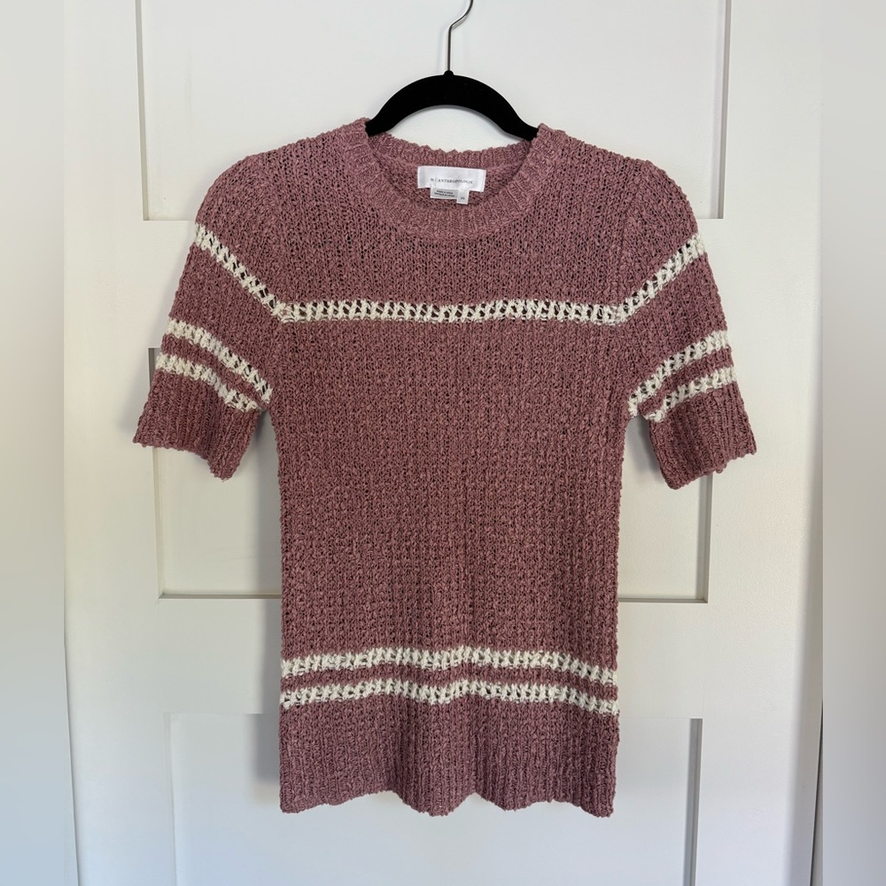 Anthropologie Gwen Textured Knit Short Sleeve Sweater